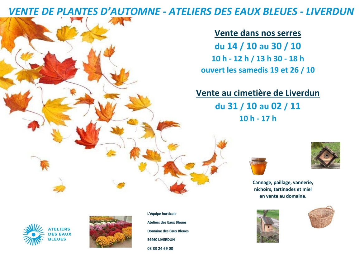 VENTE DE PLANTES D'AUTOMNE AU DOMAINE DES EAUX BLEUES A PARTIR DU 14/10/2024